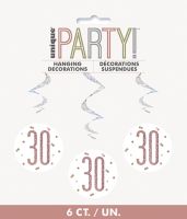 Rose Gold Glitz Foil Age 30 Hanging Swirl Decorations 32"L 6ct