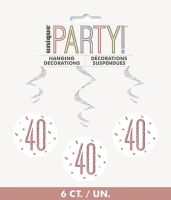 Rose Gold Glitz Foil Age 40 Hanging Swirl Decorations 32"L 6ct