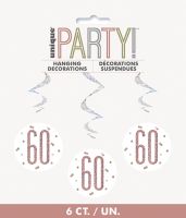 Rose Gold Glitz Foil Age 60 Hanging Swirl Decorations 32"L 6ct