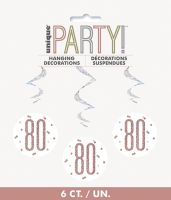 Rose Gold Glitz Foil Age 80 Hanging Swirl Decorations 32"L 6ct