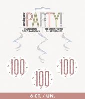 Rose Gold Glitz Foil Age 100 Hanging Swirl Decorations 32"L 6ct