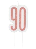 Rose Gold Glitz Age 90 Glitter Birthday Candle