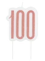 Rose Gold Glitz Age 100 Glitter Birthday Candle