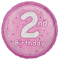 Pink Glitz 18" Age 2 Birthday Prism Foil Balloon