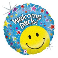 Blue Welcome Back Stars and Smiley Face18" Foil Balloon