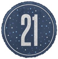 Blue/Silver Glitz 18" Foil Age 21 Prism Foil Balloon