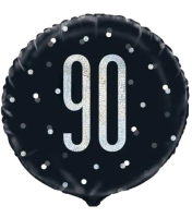 Black/Silver Glitz 18" Foil Age 90 Prism Foil Balloon