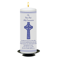 Blue Cross On Your First Holy Communion Pillar Candle 6"