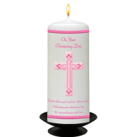 Pink Cross On your Christening Day Pillar Candle 6"