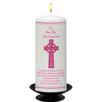 Pink Cross On Your First Holy Communion Pillar Candle 6"