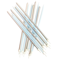 Extra Tall Candles Pastel Blue Metallic Mix with Holders 16ct