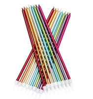 Extra Tall Candles Rainbow Metallic with Holders 16ct