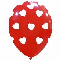 Big Hearts - White on Red 12" Superior Latex Balloons 25Ct