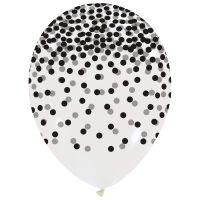 12" Clear Latex Balloons with Black Print Confetti 25ct