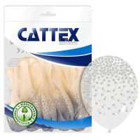 Clear with Silver Confetti Print Cattex 12" Latex Balloons 20CT