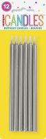 Silver 5" Birthday Candles 12ct
