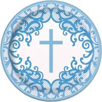Fancy Blue Cross 7" Plates 8ct