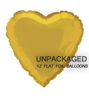 Gold - Heart Shape - 18" foil balloon (Pack of 12, Flat)
