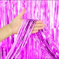 Foil Fringe Curtain Backdrop Metallic Magenta