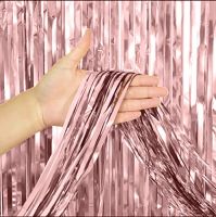 Foil Fringe Curtain Backdrop Metallic Rose Gold