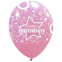 Star Happy Birthday Pink Standard Cattex 12" Latex Balloons 20ct