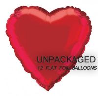 Red - Heart Shape 18'' (Pack of 12, Flat) Foil Balloon