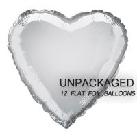Silver - Heart Shape - 18" foil balloon (Pack of 12, Flat)