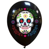 Sugar Skull - 7 Colours12"  Halloween Latex Balloons 25Ct (Printed 1 Side)
