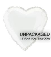 White - Heart Shape - 18" foil balloon (Pack of 12, Flat)