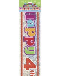 Happy 4th Birthday Prismatic Banner - 12Ft.