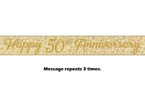 Happy 50th Anniversary Gold Prismatic Banner - 12Ft.