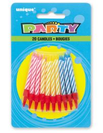 Multi Spiral Birthday Candles in Holders  (20ct) - Pack of 12