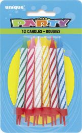Spiral Birthday Candles in Holders Asst. Colours 12CT.