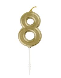 Numeral 8 Mini Gold Birthday Candle (Box of 6)  