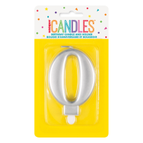 Numeral 0 Silver Metallic Candle (Box of 6)