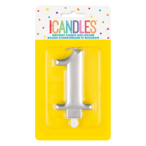 Numeral 1 Silver Metallic Candle (Box of 6)