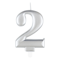 Numeral 2 Silver Metallic Candle (Box of 6)