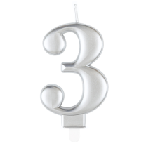 Numeral 3 Silver Metallic Candle (Box of 6)