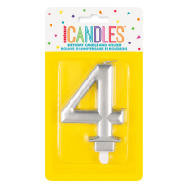 Numeral 4 Silver Metallic Candle (Box of 6)