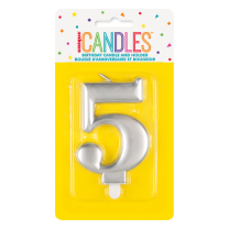 Numeral 5 Silver Metallic Candle (Box of 6)