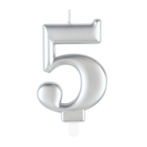 Numeral 5 Silver Metallic Candle (Box of 6)