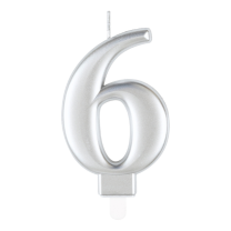 Numeral 6 Silver Metallic Candle (Box of 6)