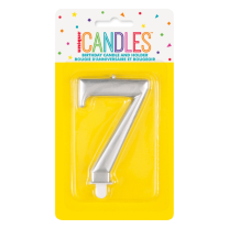 Numeral 7 Silver Metallic Candle (Box of 6)