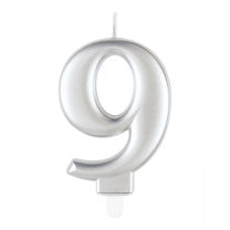 Numeral 9 Silver Metallic Candle (Box of 6)