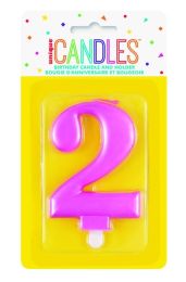Numeral 2 Pink Metallic Candle (Box of 6)