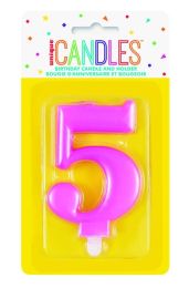 Numeral 5 Pink Metallic Candle (Box of 6)