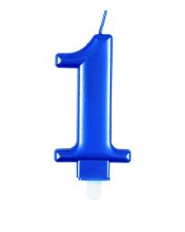 Numeral 1 Blue Metallic Candle (Box of 6)