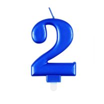 Numeral 2 Blue Metallic Candle (Box of 6)