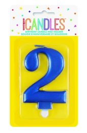 Numeral 2 Blue Metallic Candle (Box of 6)