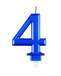 Numeral 4 Blue Metallic Candle (Box of 6)